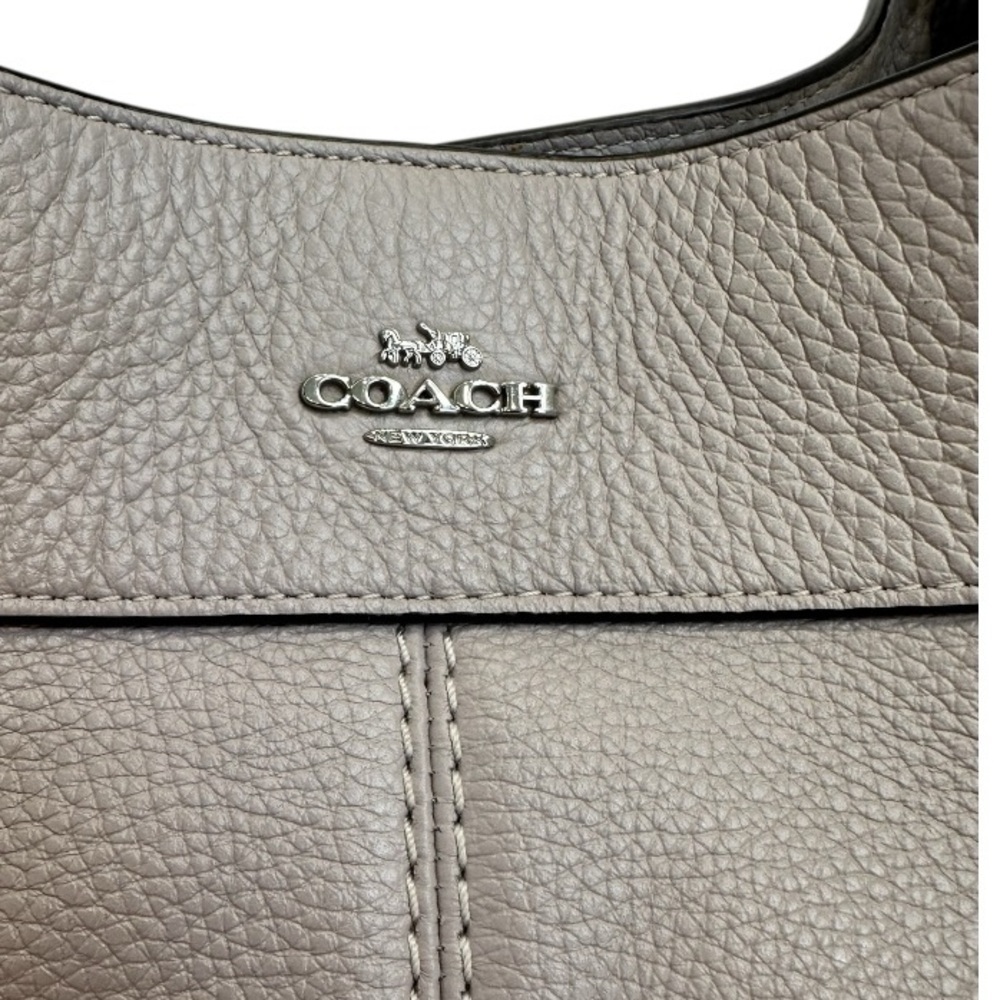 COACH Lexy Grey Birch Pebble Leather Shoulder Bag Large Silver Hardware NWT $398 - Picture 2 of 9